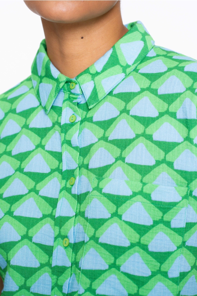 BLOUSE MET BORSTZAK EN PATROON 53489 20 GREEN/BLUE